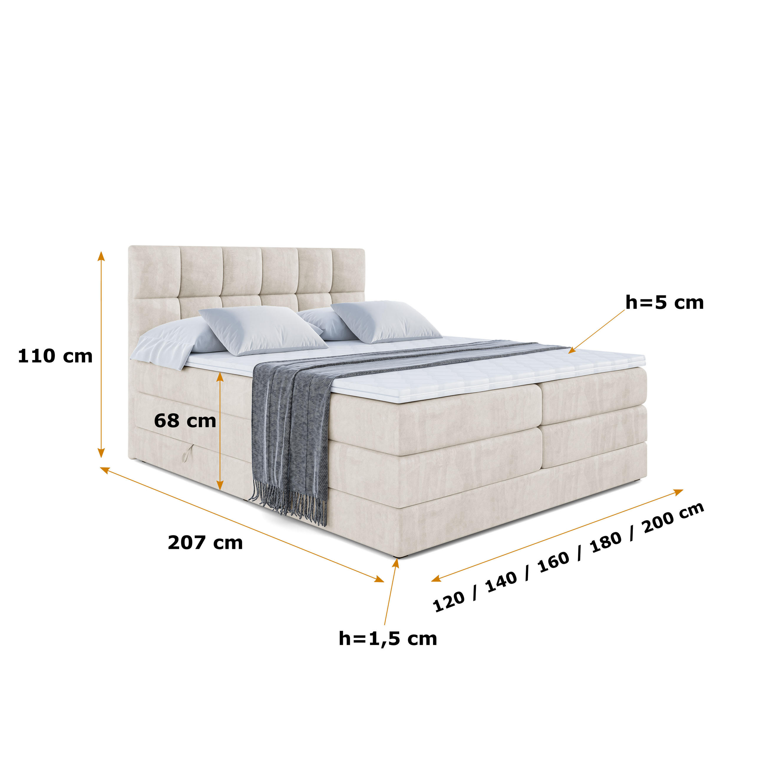Altdecor Boxspringbett Ecru 160x200 cm