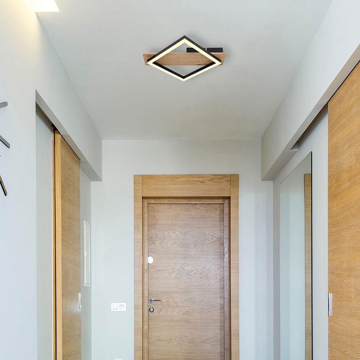 LED DECKENLEUCHTE Metall Schwarz Holzoptik - Schwarz, Metall (33/31/5.5cm) - Globo Lighting