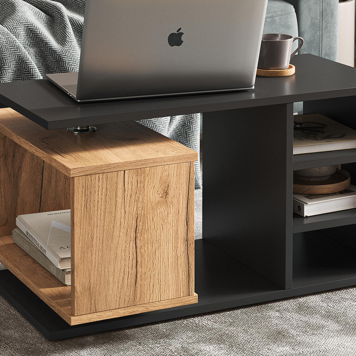 COUCHTISCH Rafi Schwarz 88 x 35 cm - Eichefarben/Schwarz, Holzwerkstoff (35/88/40cm) - Vicco