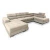 WOHNLANDSCHAFT CASONE R-S Creme Velours-Stoff mit Schlaffunktion - Creme, Holz (345/90/202cm) - MASSENO