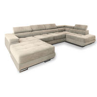 WOHNLANDSCHAFT CASONE R-S Creme Velours-Stoff mit Schlaffunktion - Creme, Holz (345/90/202cm) - MASSENO