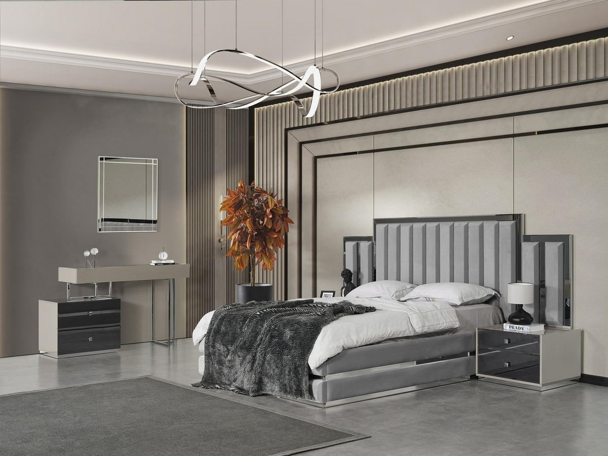 BETTANLAGE Vionera Typ-2 Bett mit Kopfteil 2 Nachttischen und Kommode - Beige, Holzwerkstoff (160/200cm)