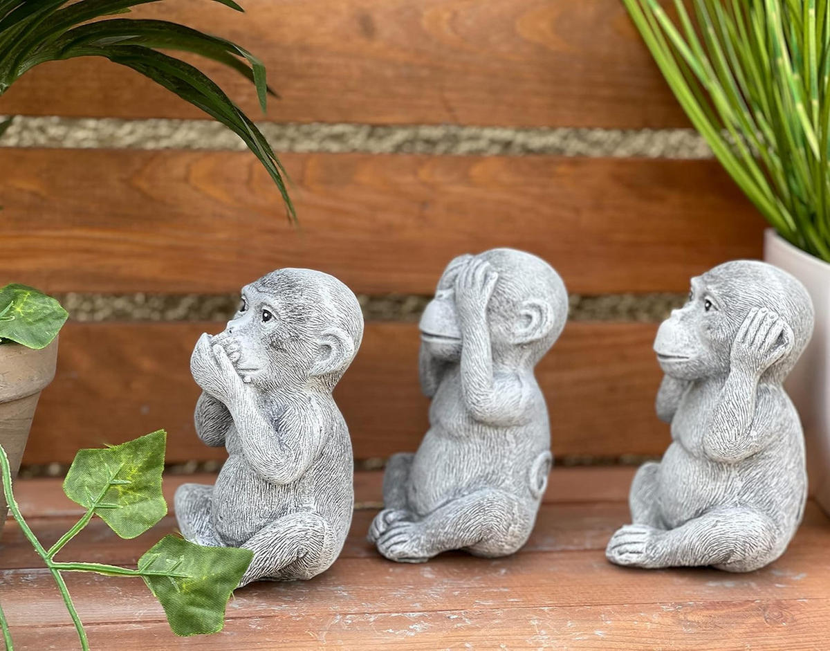STEINFIGUR 3 Affen Nichts sehen Nichts hören Nichts Sagen Frostfest Steinguss - Grau, Stein (8/12/7cm) - stoneandstyle