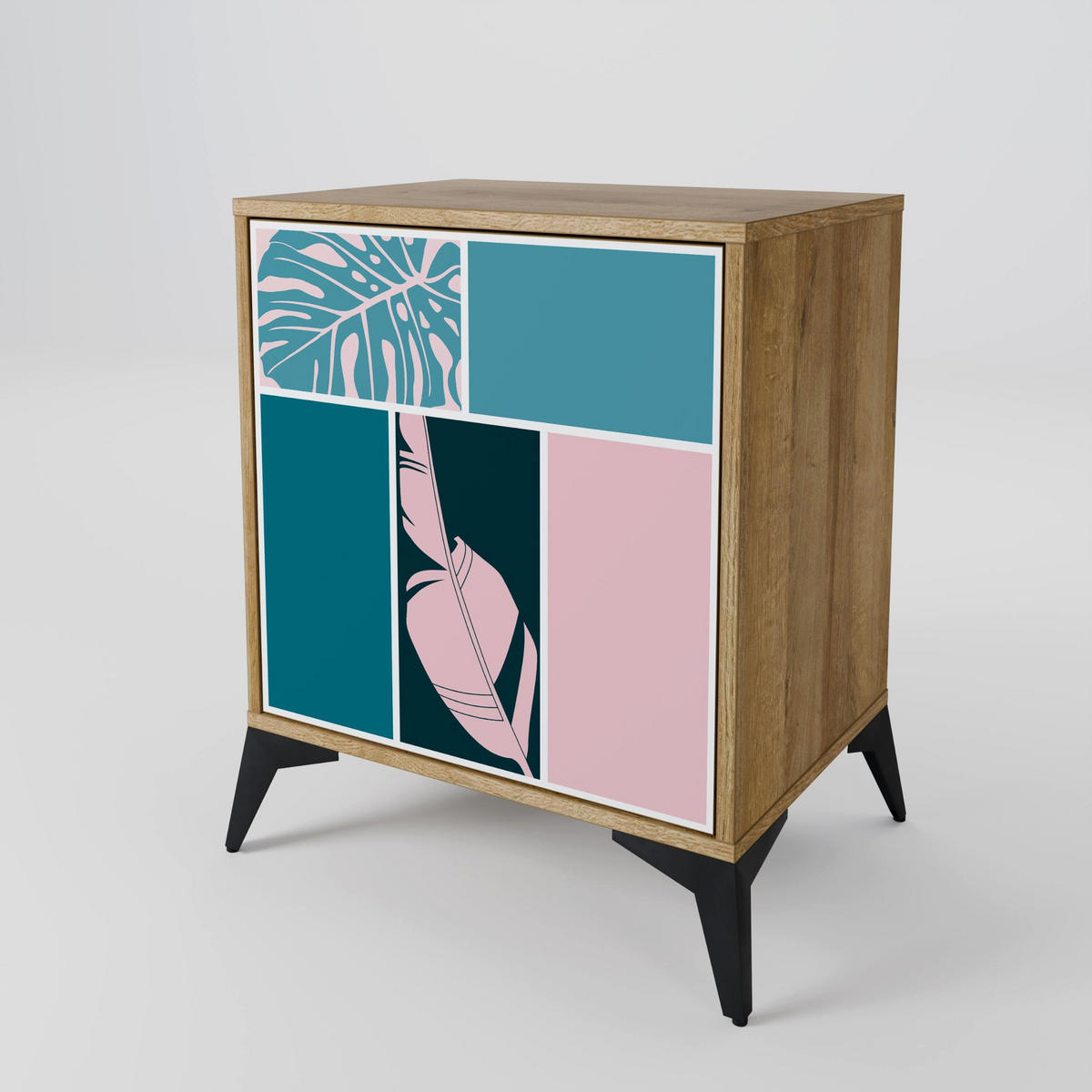 SIDEBOARD COMBINATION OF SHAPES, Eichefarben, 57,5x42x72,5 cm, Schwarze Metallfüße - Eichefarben/Multicolor, Holzwerkstoff/Metall (57.5/72.5/42cm) - SpaceRebels