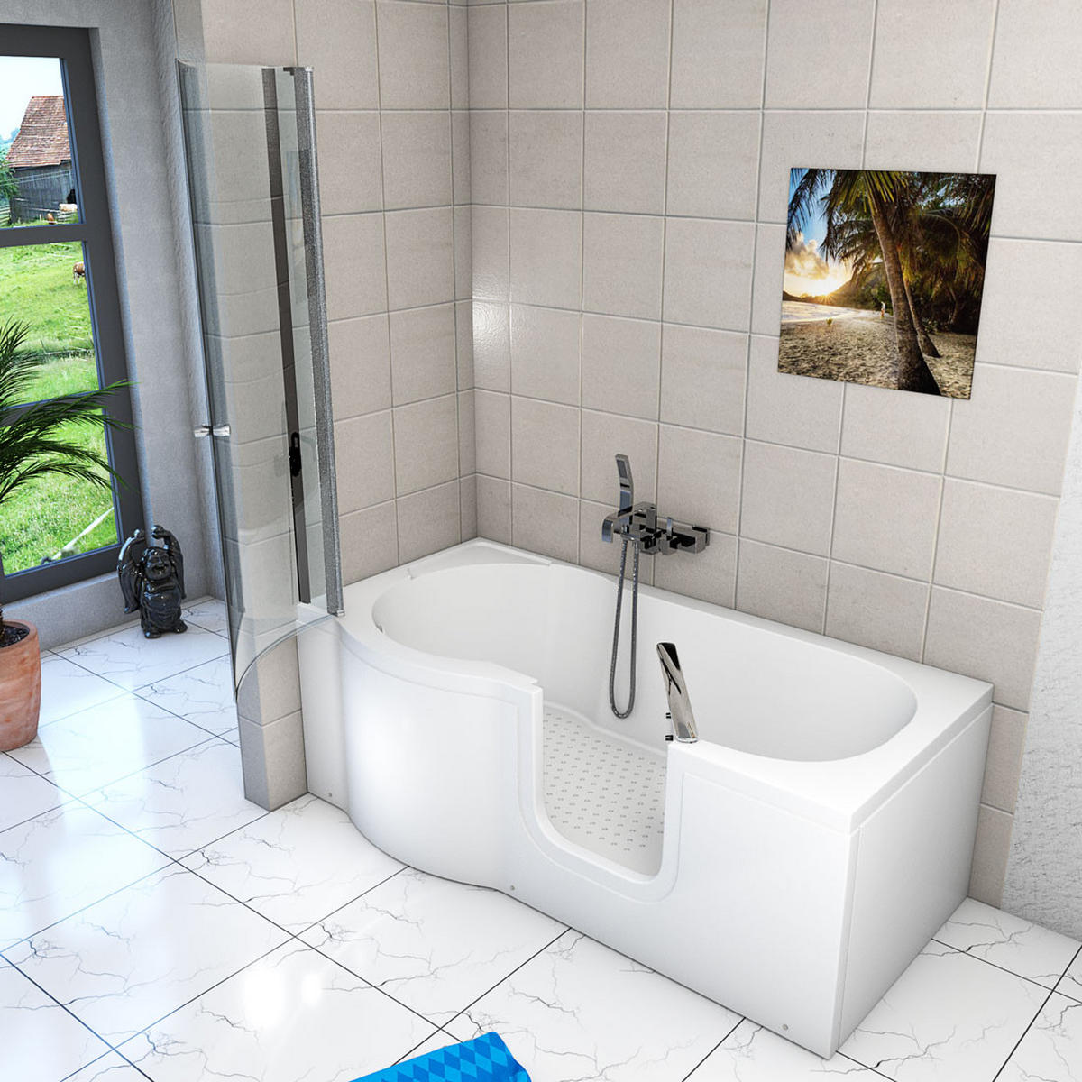 SENIORENDUSCHE mit Tür S12D-R-EC 85x170 cm - Weiß, Glas/Kunststoff (85/170/200cm) - AcquaVapore by Sandra Jentho