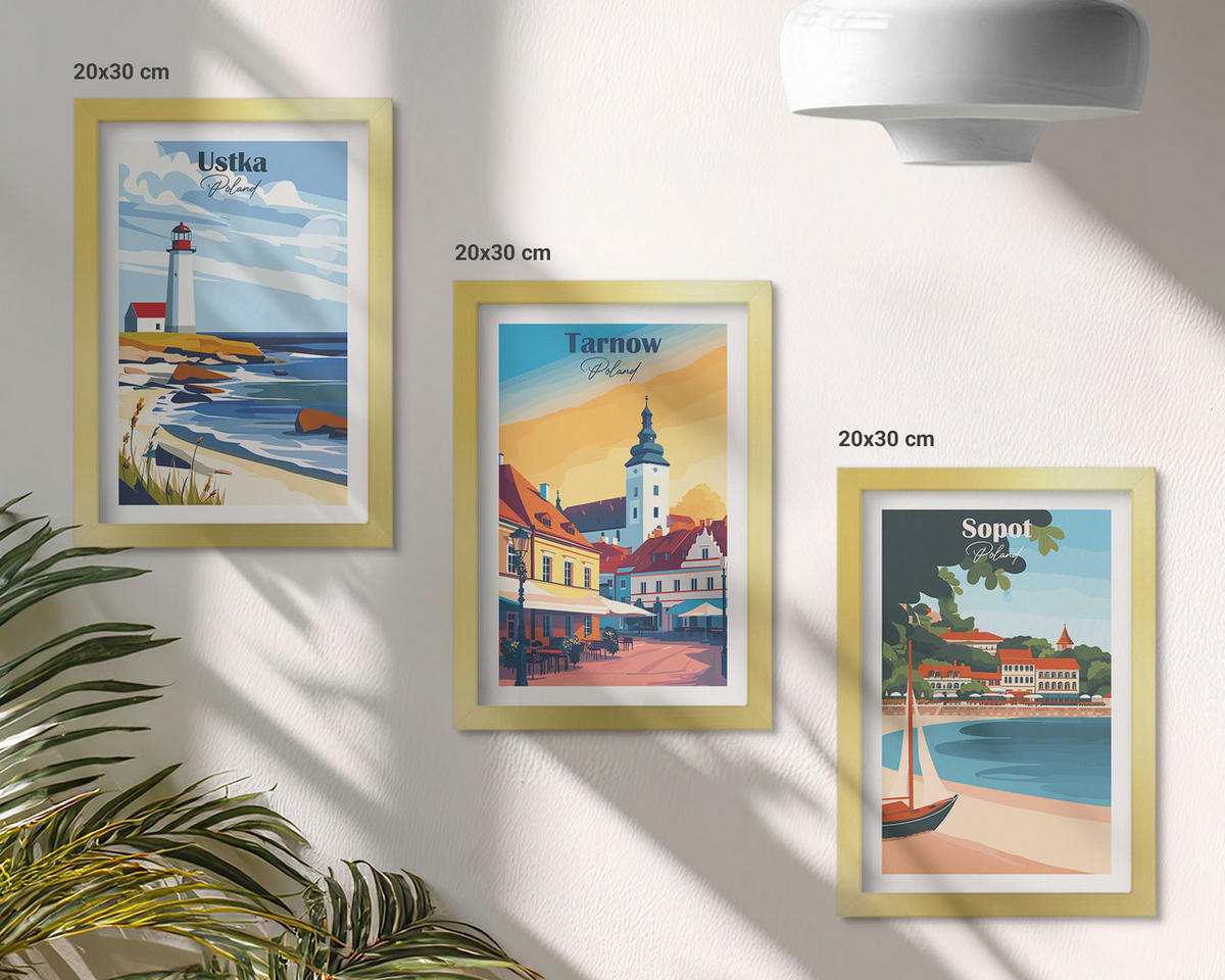 BILDER SET 3er Set - 20x30 cm Goldrahmen - Stadtansichten Ustka Tarnów Sopot - Goldfarben, Kunststoff (20/30cm) - TULUP