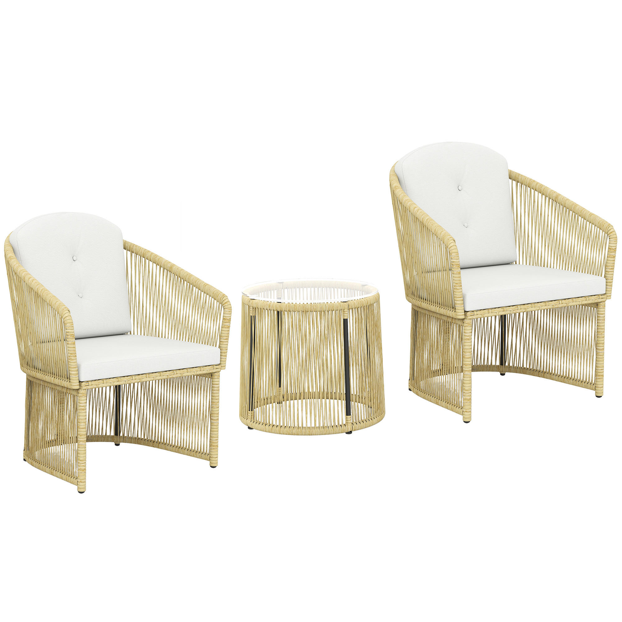 RATTAN-BISTRO-SET PE-Rattan Cremeweiß - Transparent/Creme, Kunststoff/Textil - Outsunny