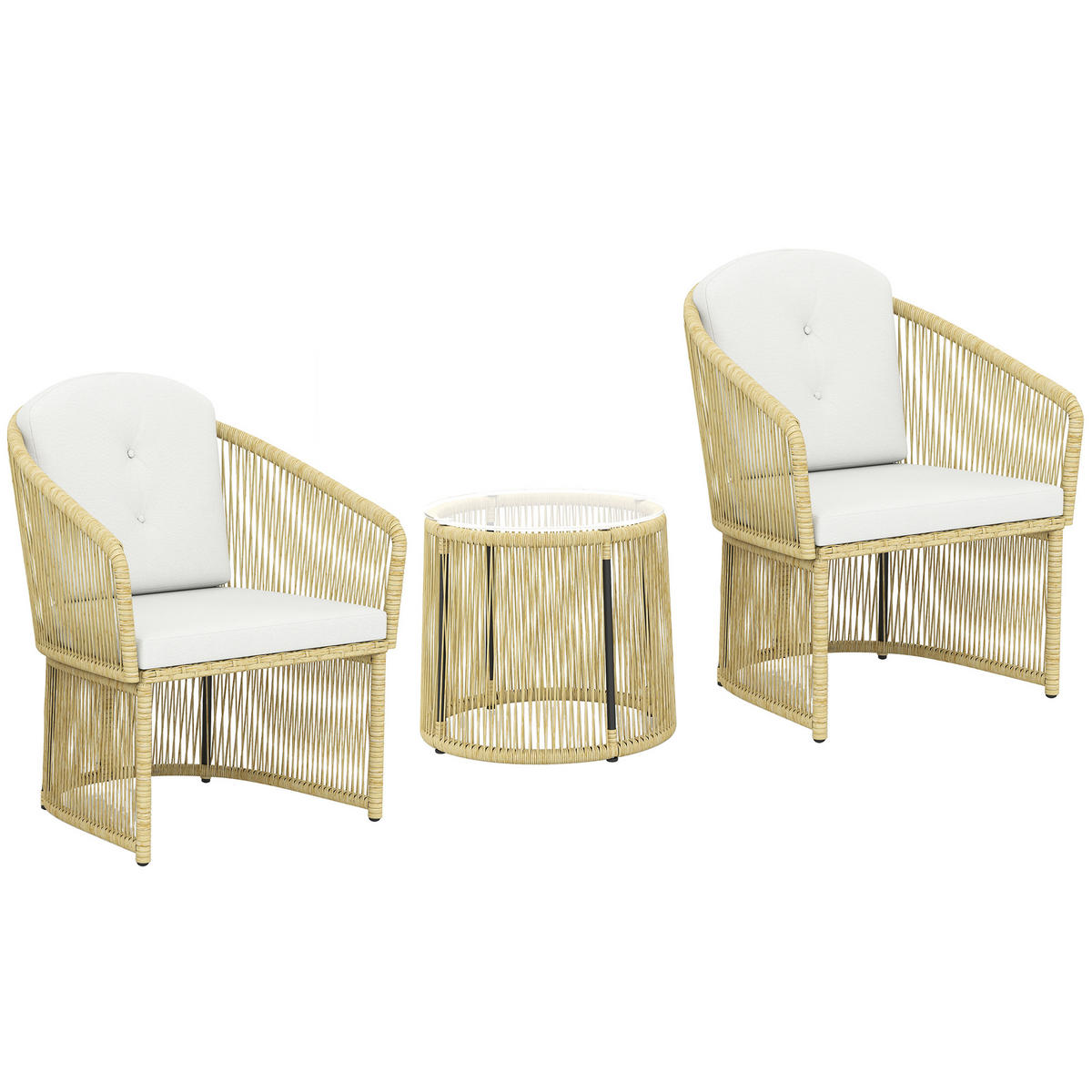 RATTAN-BISTRO-SET PE-Rattan Cremeweiß - Transparent/Creme, Kunststoff/Textil - Outsunny