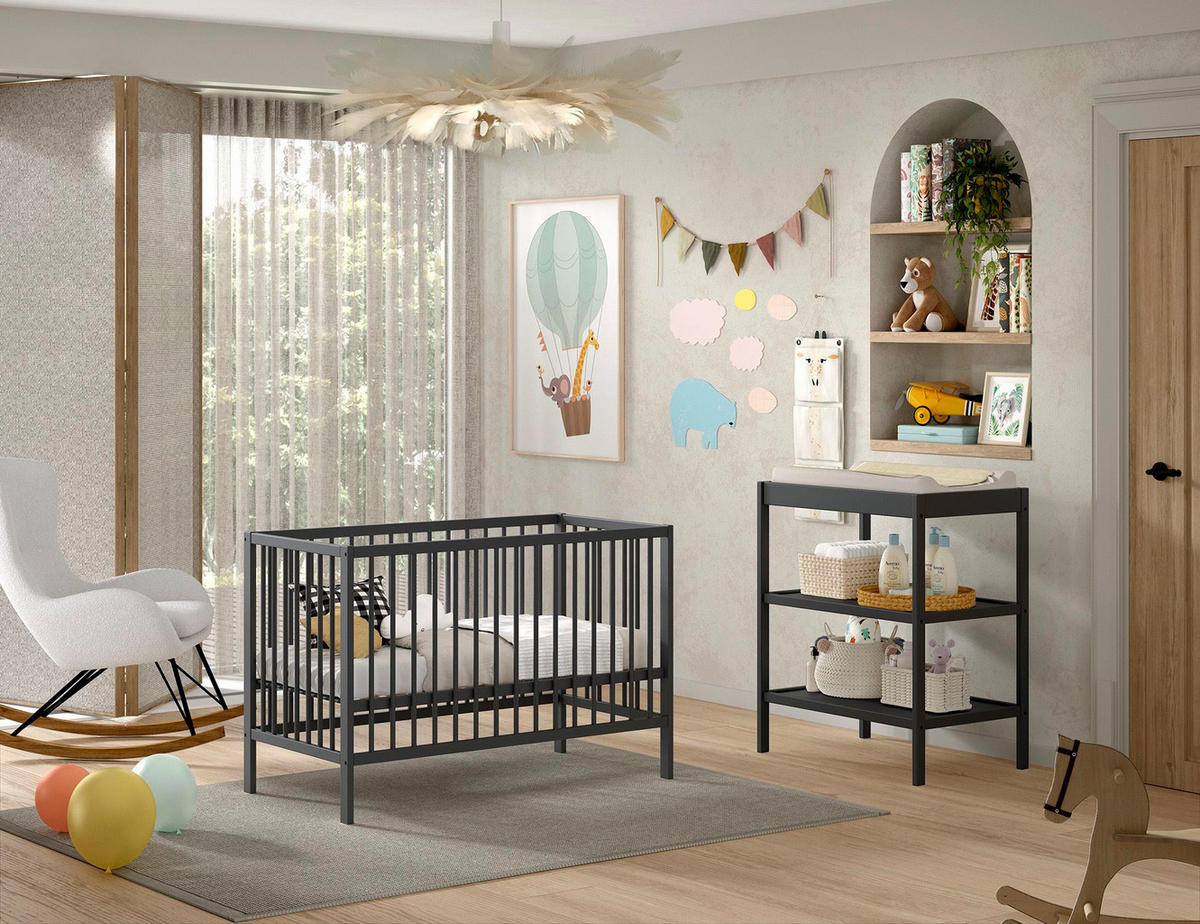 BABYZIMMER Set Kara-lynn 3 Komplettset Massivholz Buche Anthrazit - Grau, Holz (203/95/64cm) - 58aufmkessel