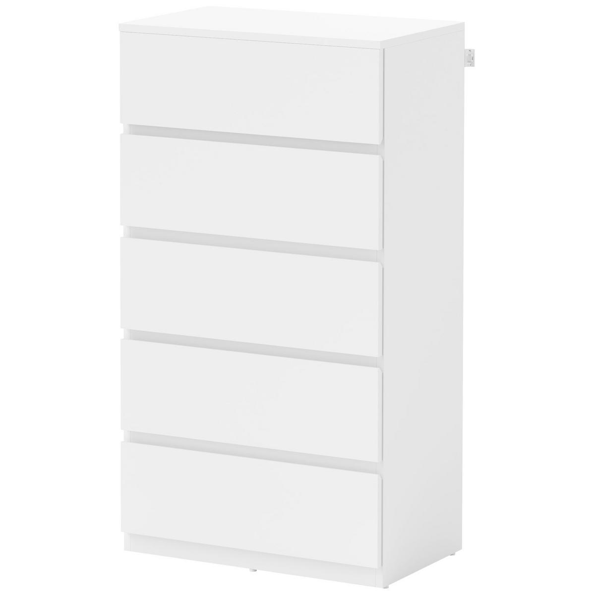 KOMMODE DE-09058 5 Schubladen, grifflos, Soft-Close Weiß - Weiß, Holzwerkstoff (55/100/34cm) - ComfortXL