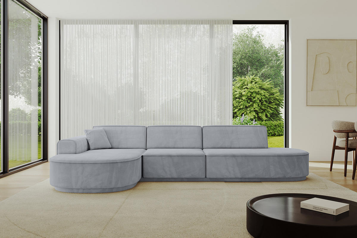 ECKSOFA Ottomane Links MARI-L2-v3 - 328x171x83 cm Grau Velours - Schwarz/Grau, Holzwerkstoff/Kunststoff (328/171cm) - ALTDECOR