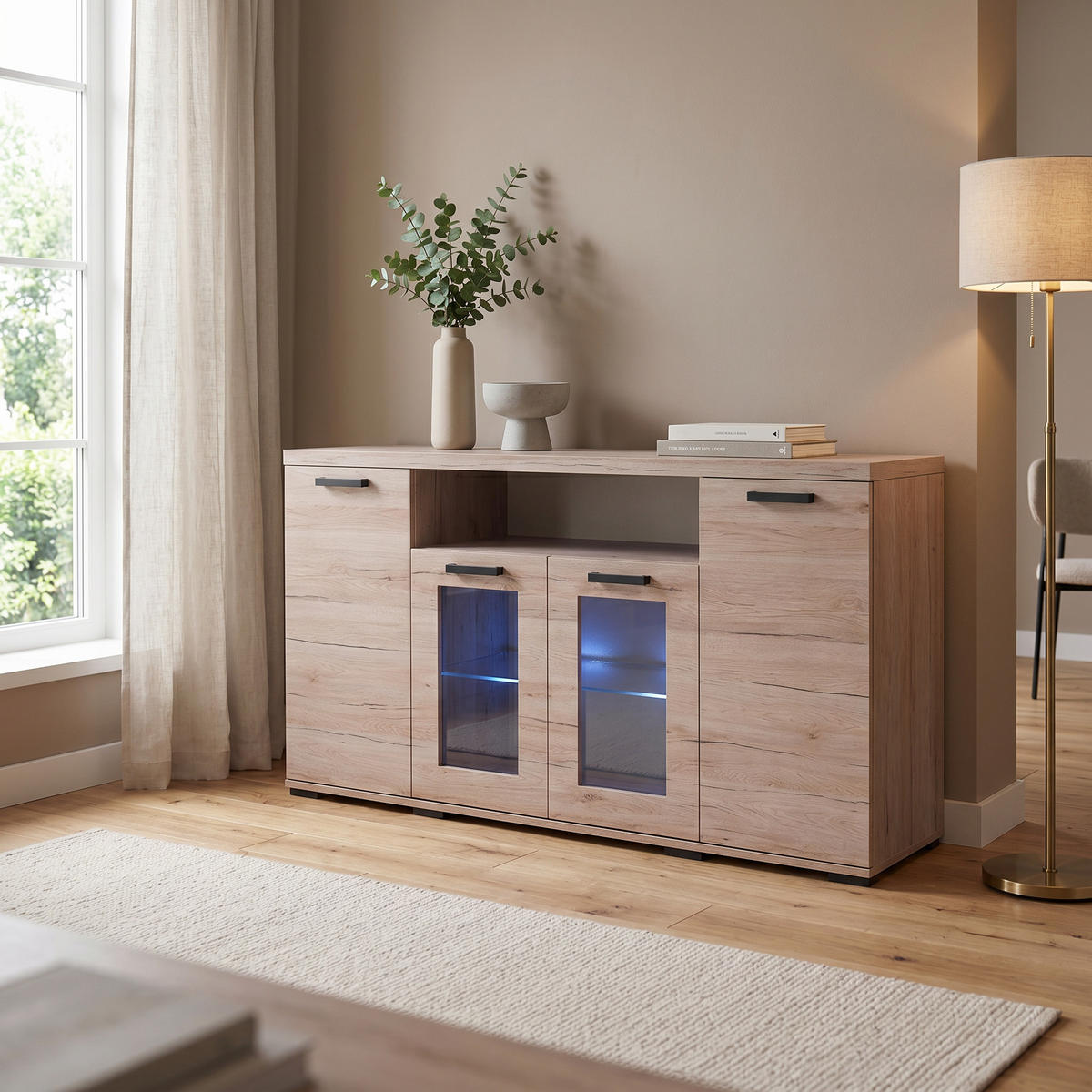 KOMMODE LIVORNO 160/85/40cm mit 4 Türen Eichefarben - Eichefarben, Holzwerkstoff (160/85/40cm) - MASSENO