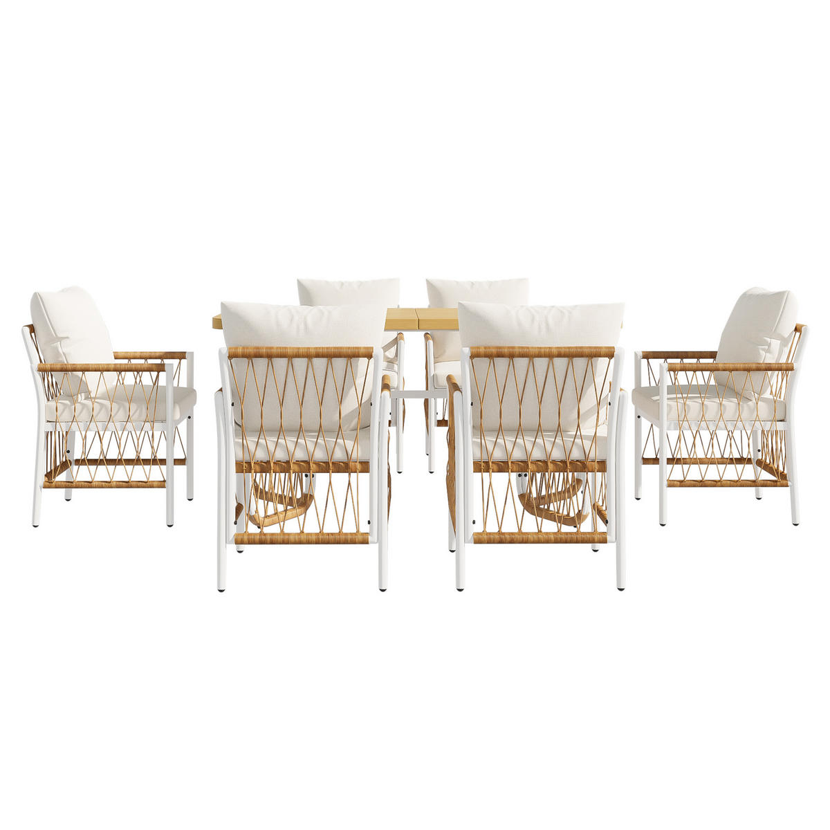 GARTENMÖBEL-SET mit Tisch 159,5 cm Eisen/Rattan 7-tlg. - Beige, Metall - Beauniv