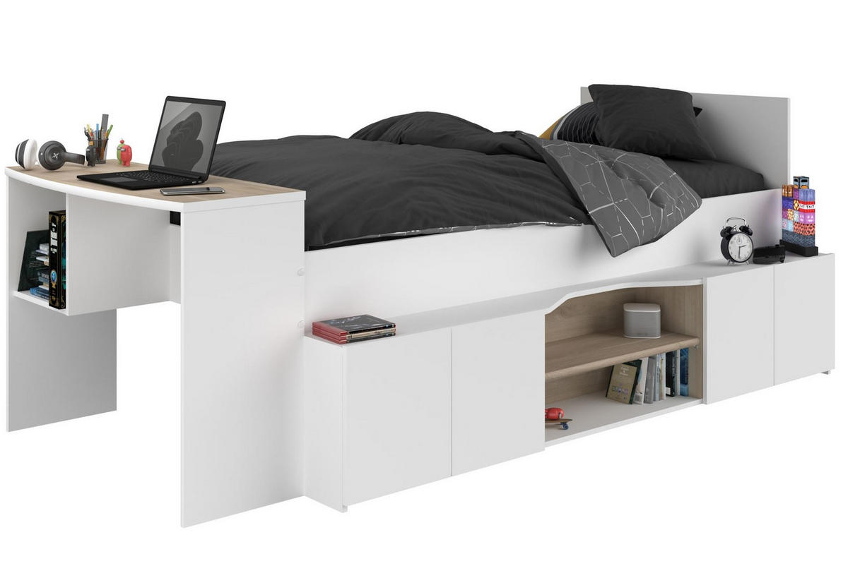HOCHBETT Parisot Cleo 90x200 mit Schreibtisch Holznachbildung Weiß - Weiß, Kunststoff (90/200cm) - 58aufmkessel