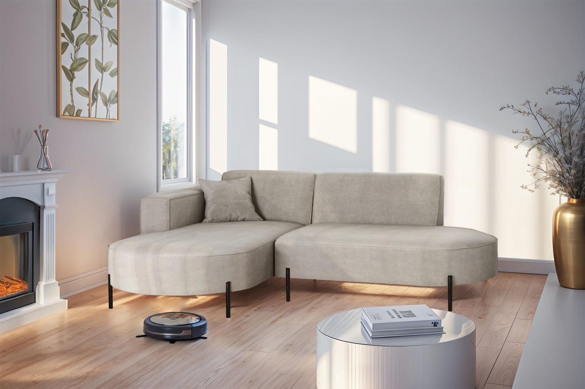 ECKSOFA Valencia Xs - Hellgrau, Holzwerkstoff/Textil (236/165cm) - Fun Möbel