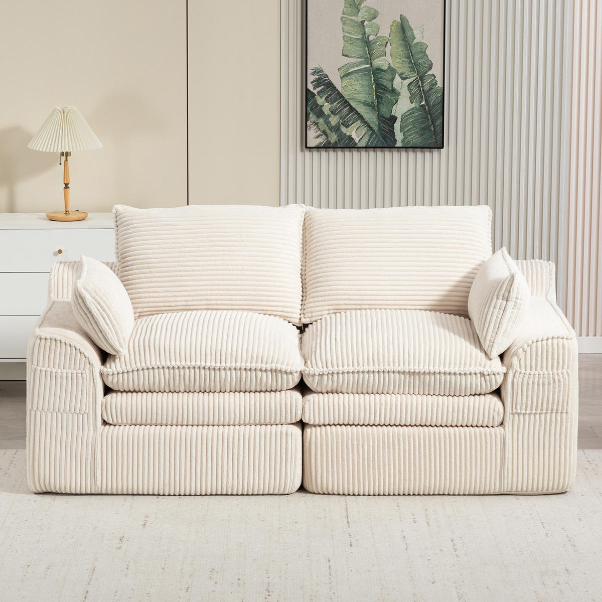 2-SITZER Sofa 191/94/85 cm mit Seitentaschen, Kissen und Federkern, Cordbezug, Beige - Beige, Textil (191/85/94cm) - Redom