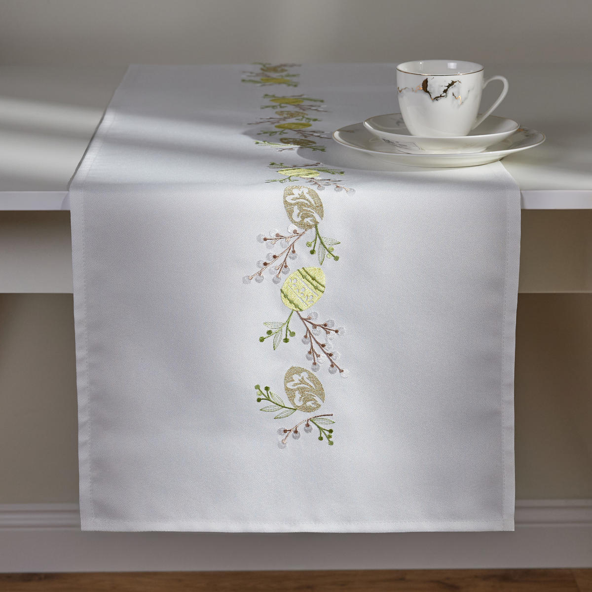 TISCHLÄUFER Catkins - Weiß, Textil (180/40/1cm) - home&you