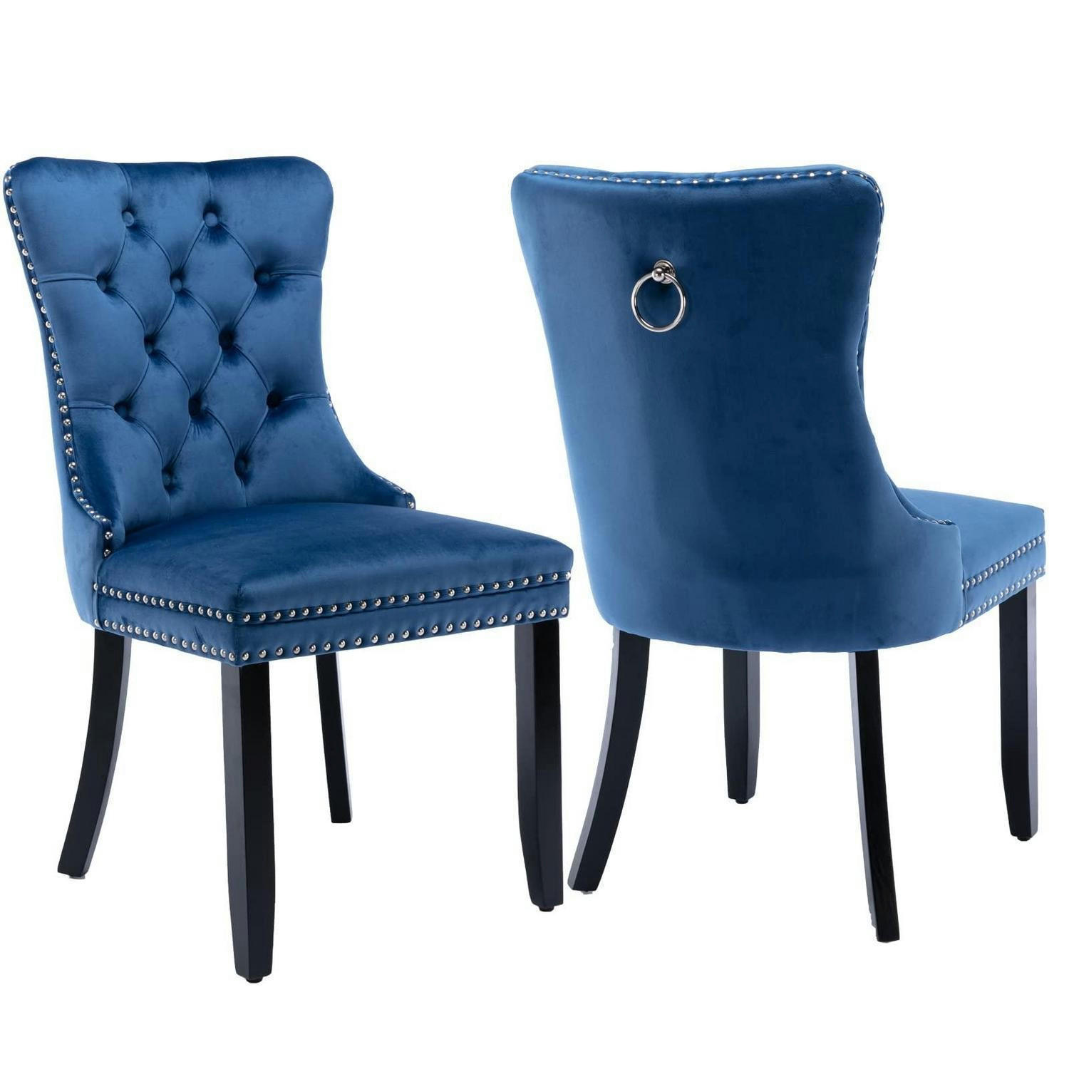 ESSZIMMERSTUHL 2er-Set Samt Blau mit Massivholzbeinen - Blau, Textil (50/95.2/62cm)