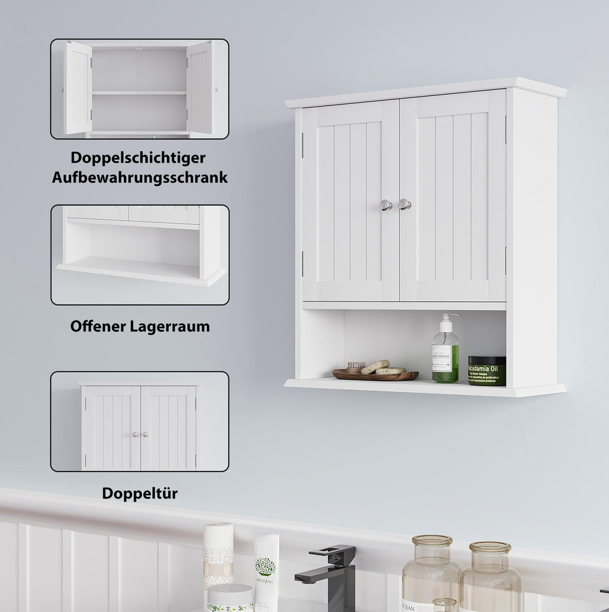 BADEZIMMERSCHRANK zur Wandmontage 54,6 x 19,8 x 59,9 cm Weiß - Weiß, Holzwerkstoff (19.8/59.9/54.6cm) - Beauniv