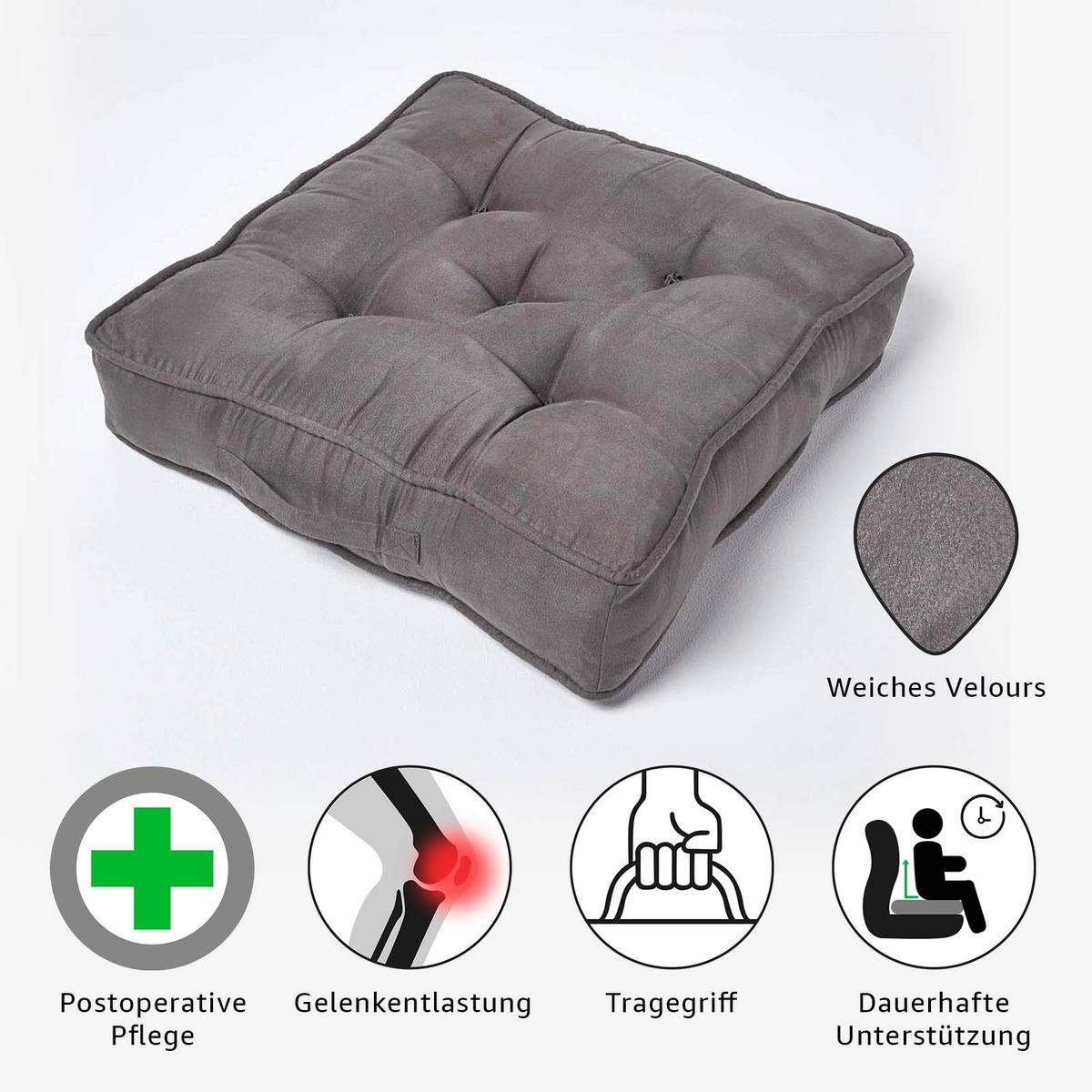SITZKISSEN taupe-grau 50/50/10 cm – Sesselkissen, Velours - Taupe, Textil (50/50/10cm) - Homescapes