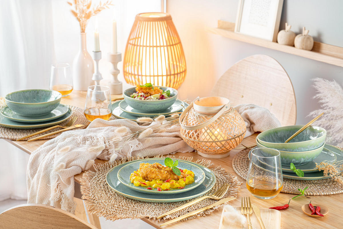 TAFELSERVICE MAYA - 12 teilig aus Steingut - Grün, Keramik (35.4/33/36.29cm) - Sänger