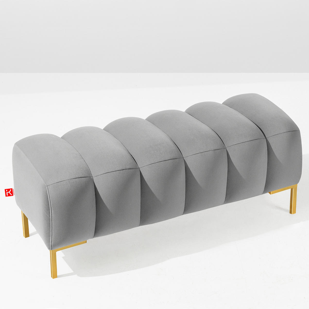 SITZHOCKER Polsterhocker PECCO, Veloursstoff - Goldfarben/Hellgrau, Holz/Textil (120/50/50cm) - KONSIMO®