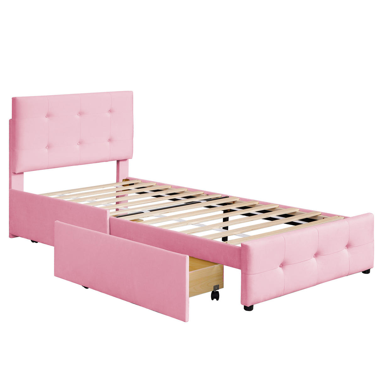 POLSTERBETT 90/200 cm mit Lattenrost, Rückenlehne und Schublade aus Samt, Pink - Pink, Textil (90/200cm) - Redom