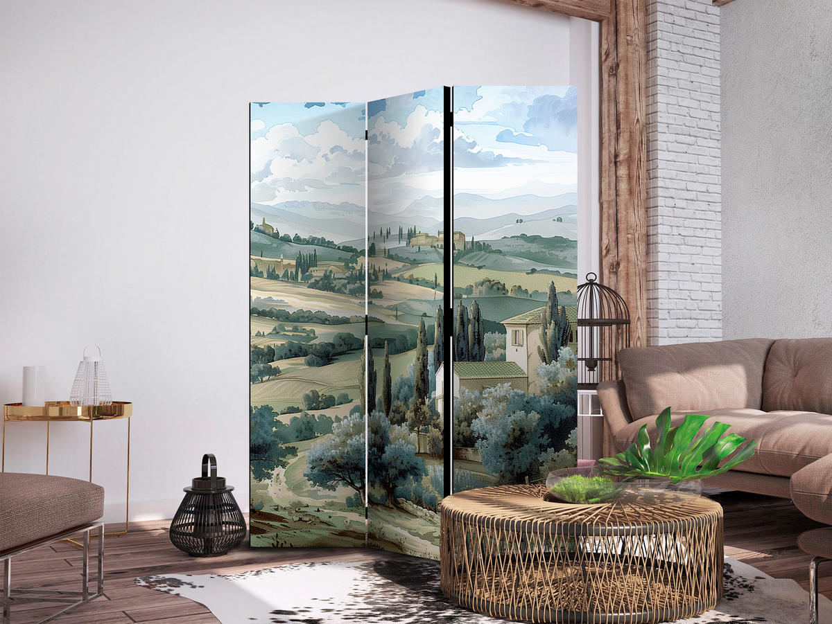 PARAVENT Einseitig Bedruckter 3-tlg 135x172 cm Toskanische Landschaft mit Zypressen - Multicolor, Holz/Textil (135/172/3cm) - Muralo