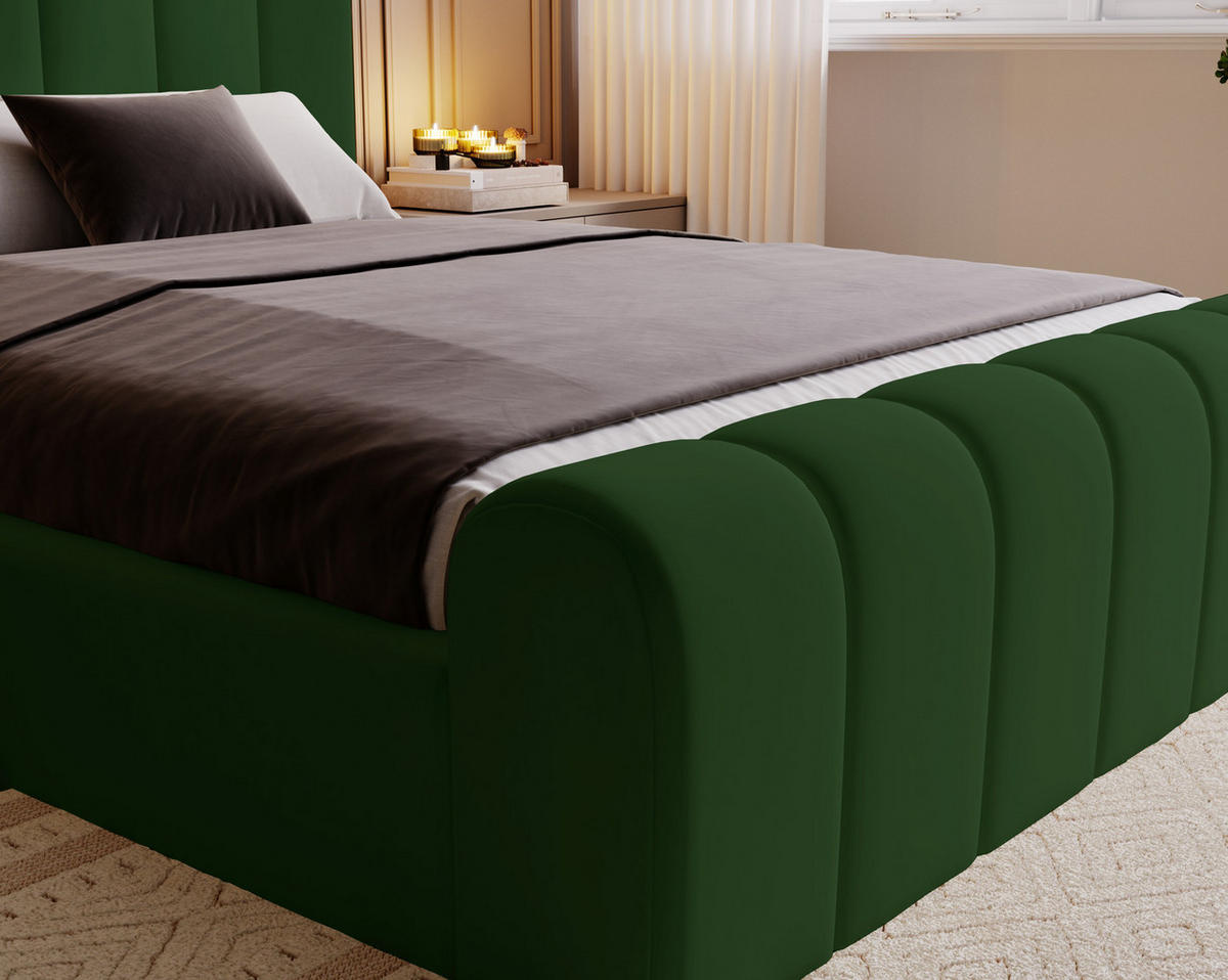 DOPPELBETT 140x200 Valetta mit Bettkasten, Velvet Grün - Grün, Holz/Textil (140/200cm) - Emporius