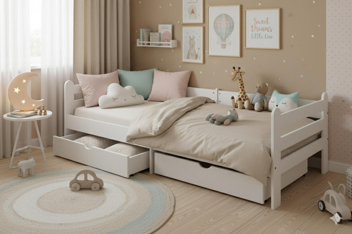 KINDERBETT Lillesund mit 2 Schubladen - Weiß, Holzwerkstoff (90/200cm) - kiki design