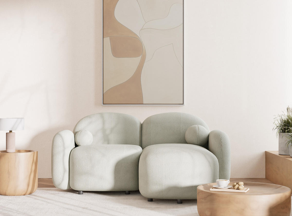 ECKSOFA Bahama Creme Samtstoff - Hellgrau/Schwarz, Holz/Holzwerkstoff (190/146cm) - Maison de Reve