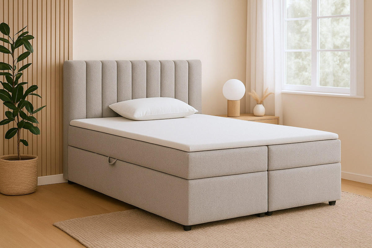 BOXBETT VIKA 120/200 in Stoff Beige H3 - Beige, Holz/Holzwerkstoff (120/200cm) - Deine Möbel 24