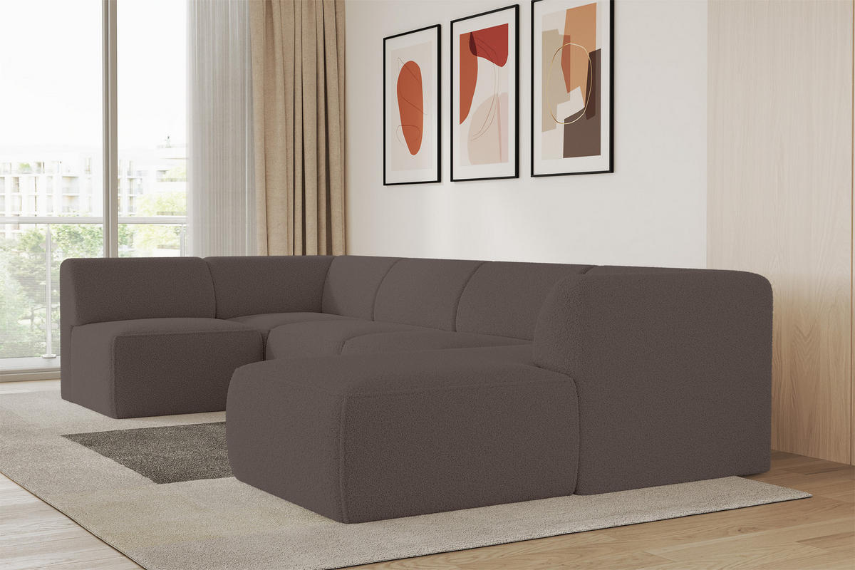 WOHNLANDSCHAFT Ottomane Rechts MOVO-L 345x180x78 cm Braun Bouclé - Braun, Holzwerkstoff/Kunststoff (180/78/345cm) - ALTDECOR