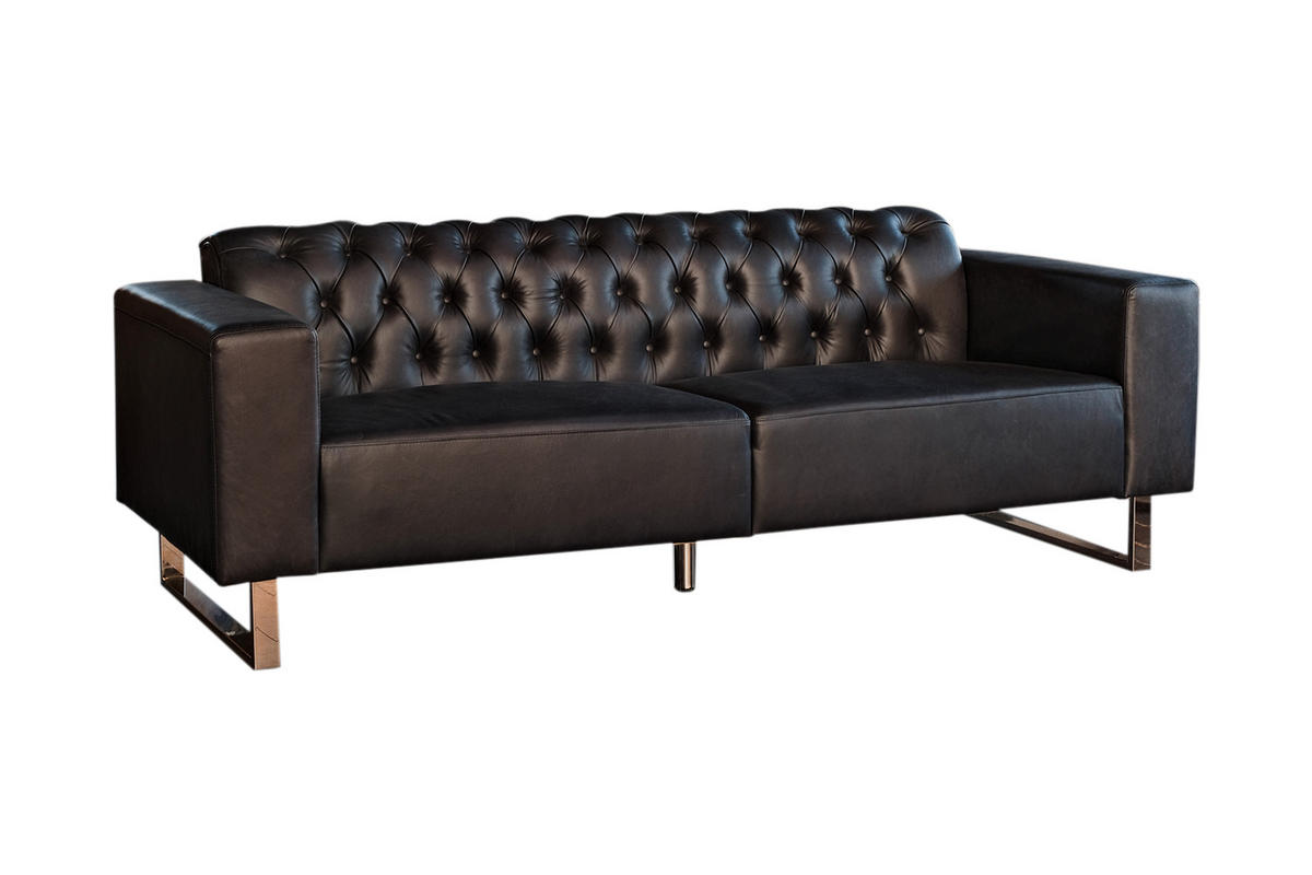 LEDERSOFA NILO Schwarz Leder - Schwarz, Leder (219/77/86cm) - KAWOLA