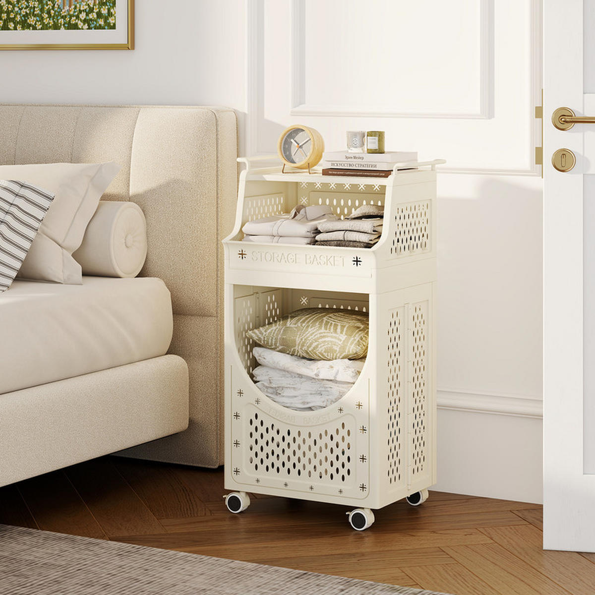WÄSCHEKORBWAGEN Faltbarer beige - Beige, Kunststoff (40/78/30cm) - COSTWAY