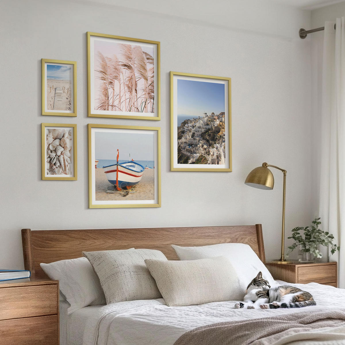 WANDBILDER 5er Set - 50x50 cm & 20x30 cm & 40x60 cm Goldrahmen - Japanische Berglandschaften - Goldfarben, Kunststoff (40/60cm) - ArtPrintCave