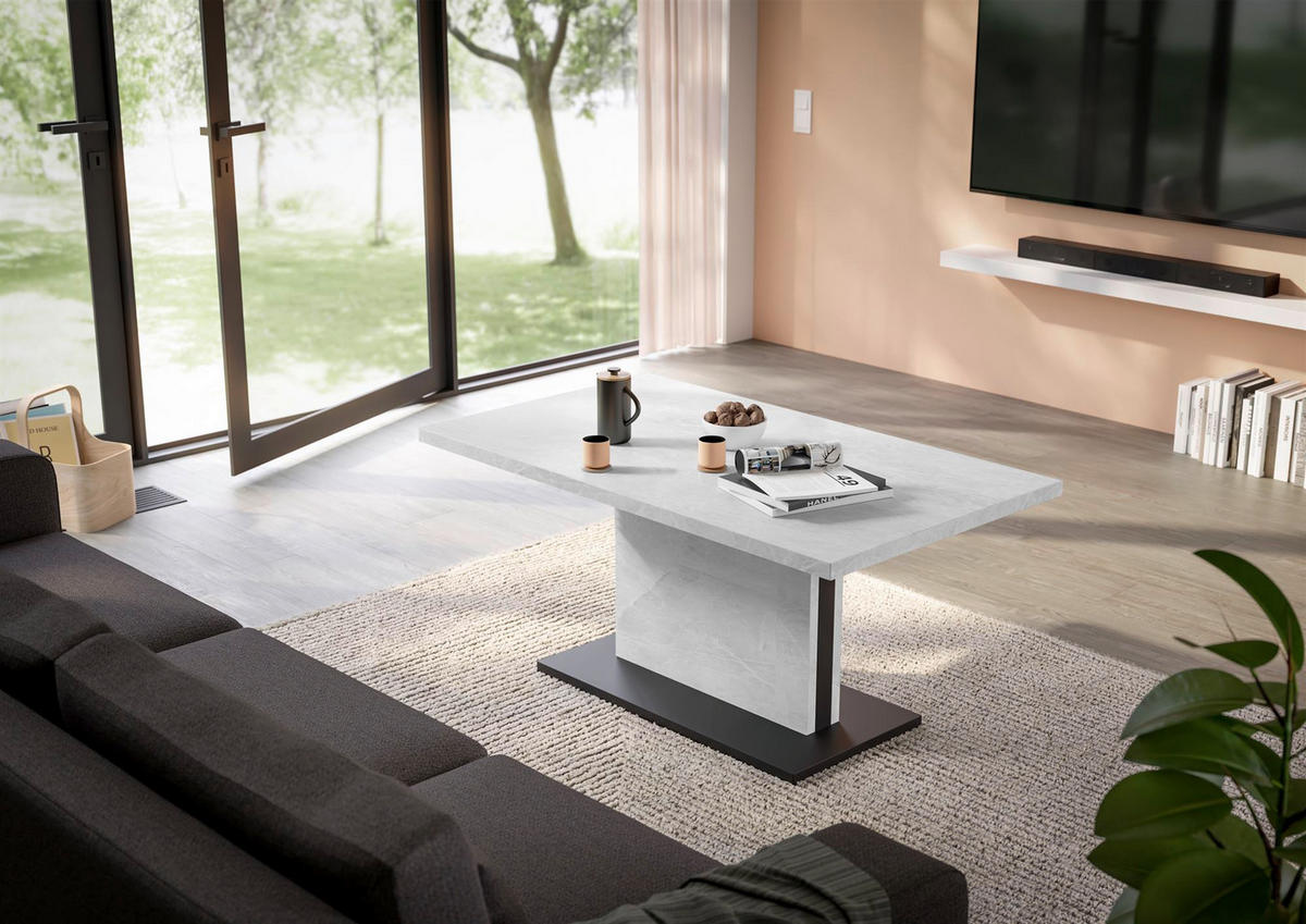 COUCHTISCH Höhenverstellbar Else 4 120x49x70 Holz Keramikoptik Weiß - Hellgrau/Schwarz, Holzwerkstoff (120/70/49cm) - 58aufmkessel