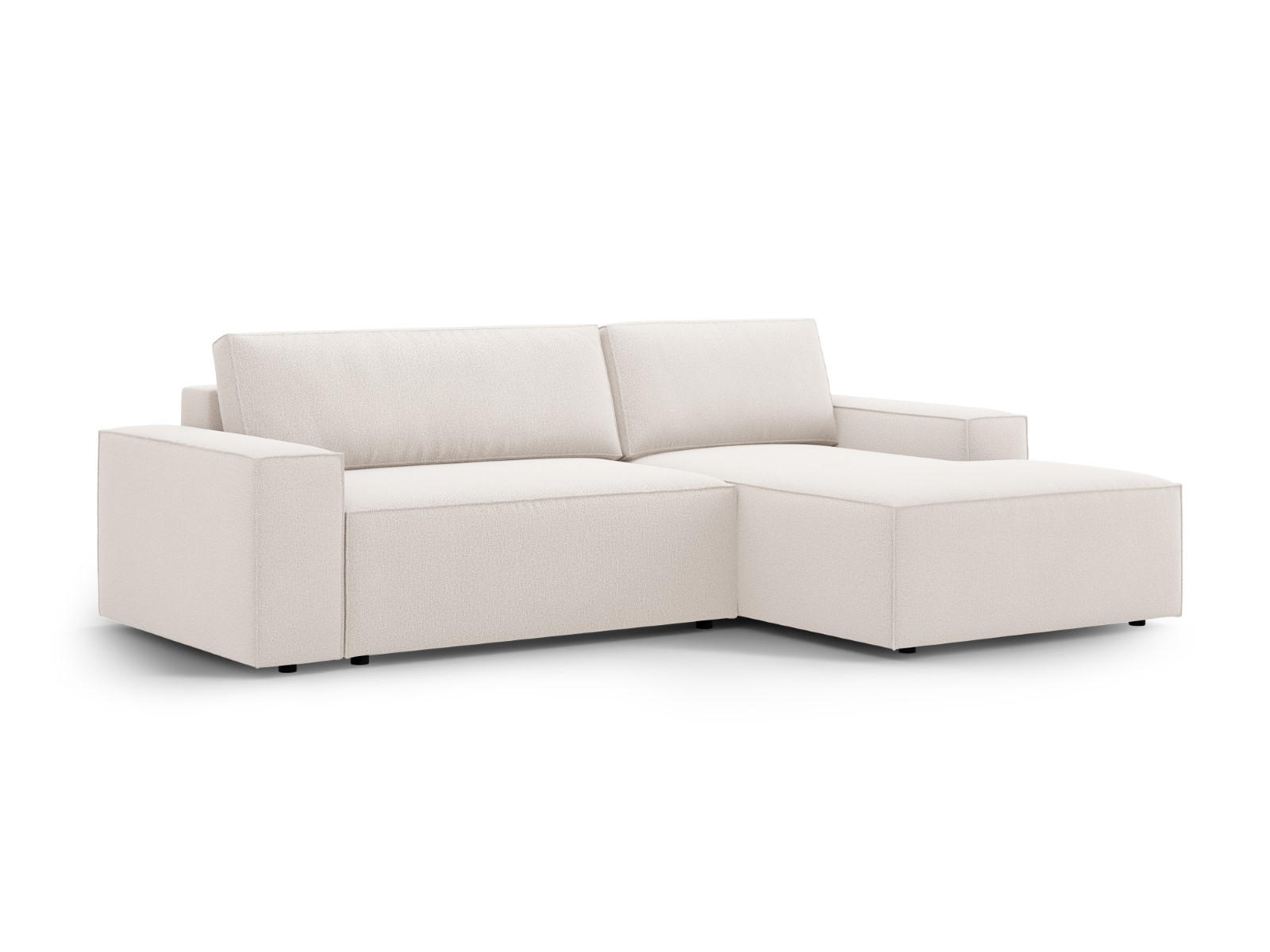 AUSKLAPPBARES-ECKSOFA rechts mit Container Jodie aus strukturiertem Stoff leichtes beige 3 Sitzplätze - Creme, Textil (246/151cm) - Micadoni