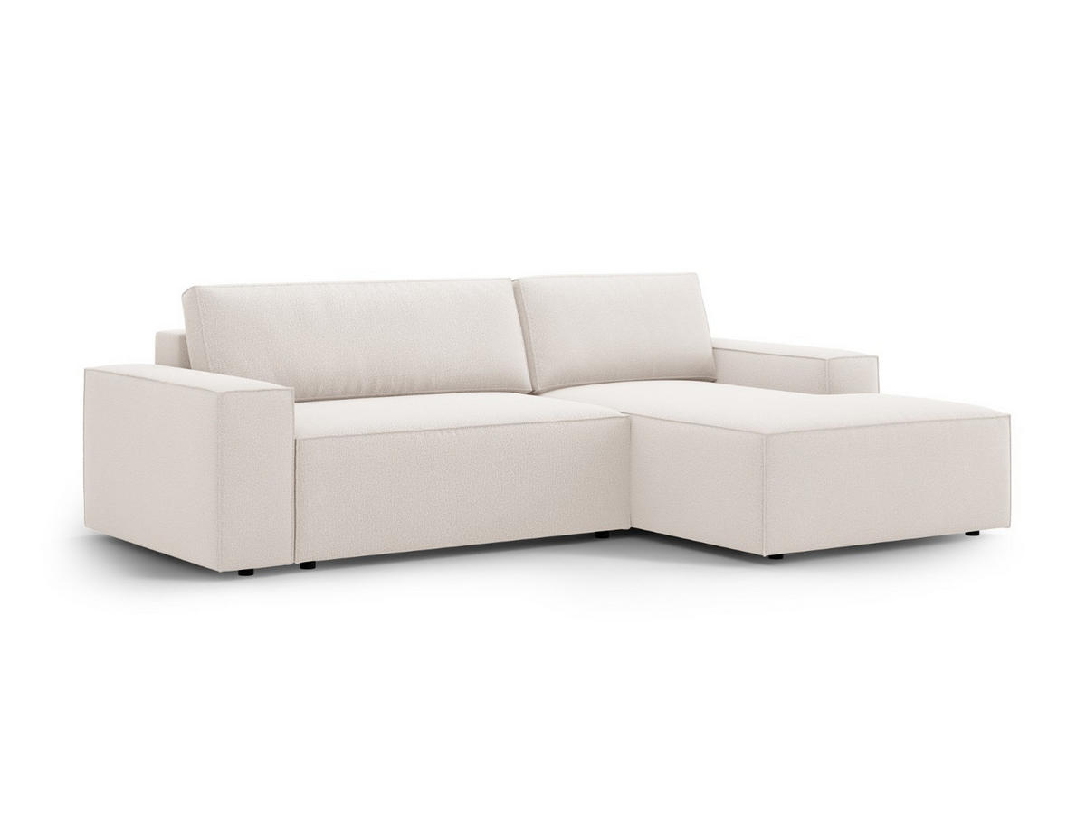 AUSKLAPPBARES-ECKSOFA rechts mit Container Jodie aus strukturiertem Stoff leichtes beige 3 Sitzplätze - Creme, Textil (246/151cm) - Micadoni