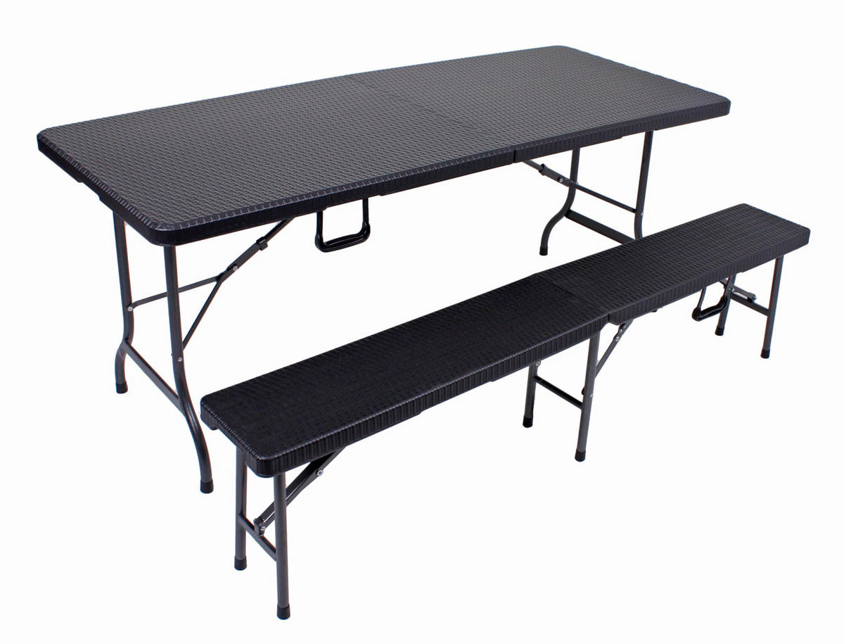 BIERZELTGARNITUR Rita 3-teilig Tisch & 2x Bank Schwarz - Schwarz, Kunststoff - DELUKE