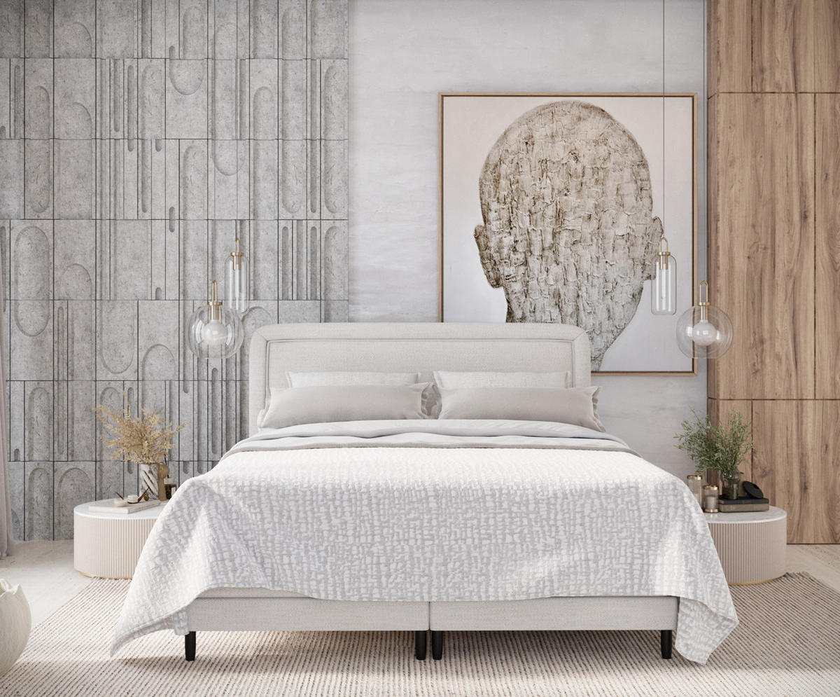 BOXSPRINGBETT Dove Creme 180/200 cm mit Matratzen und Topper - Creme/Schwarz, Holz/Holzwerkstoff (180/200cm) - Maison de Reve