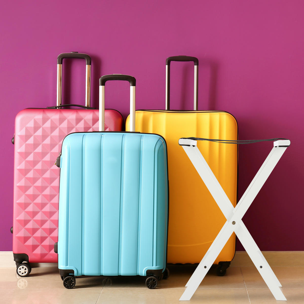 KOFFERSTÄNDER - Weiß, Holz/Kunststoff (58/53.5/36.5cm) - Relaxdays