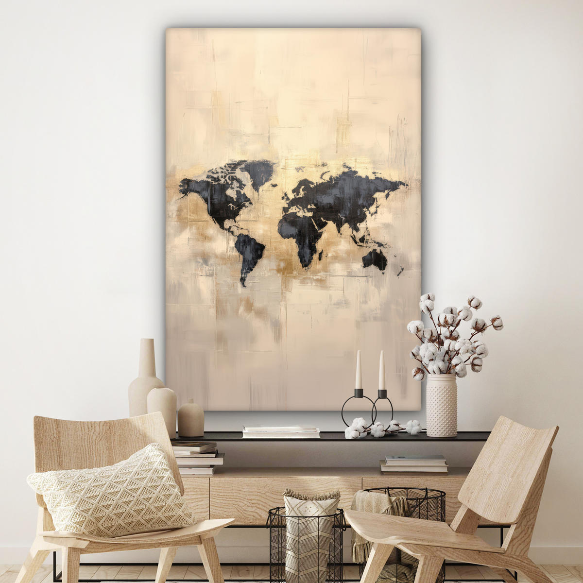 LEINWANDBILD Weltkarte - Gold - Schwarz - Abstrakt Deko Groß 90x140 cm - Kupferfarben, Textil (90/140cm) - MuchoWow