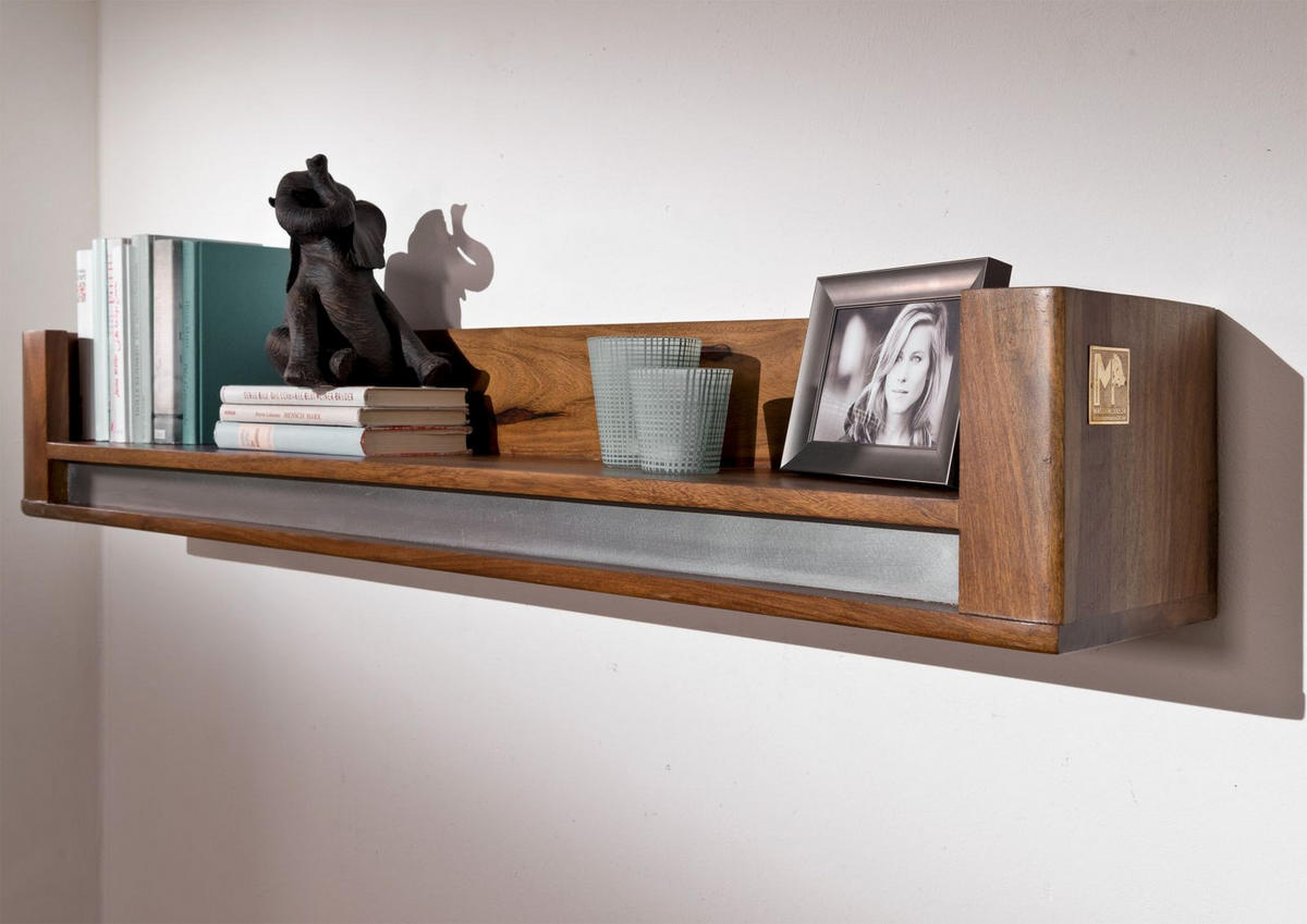 WANDBOARD Sheesham 120x22x20 noble unique lackiert SYDNEY #108 - Braun, Holz (120/20/22cm) - Massivmoebel24
