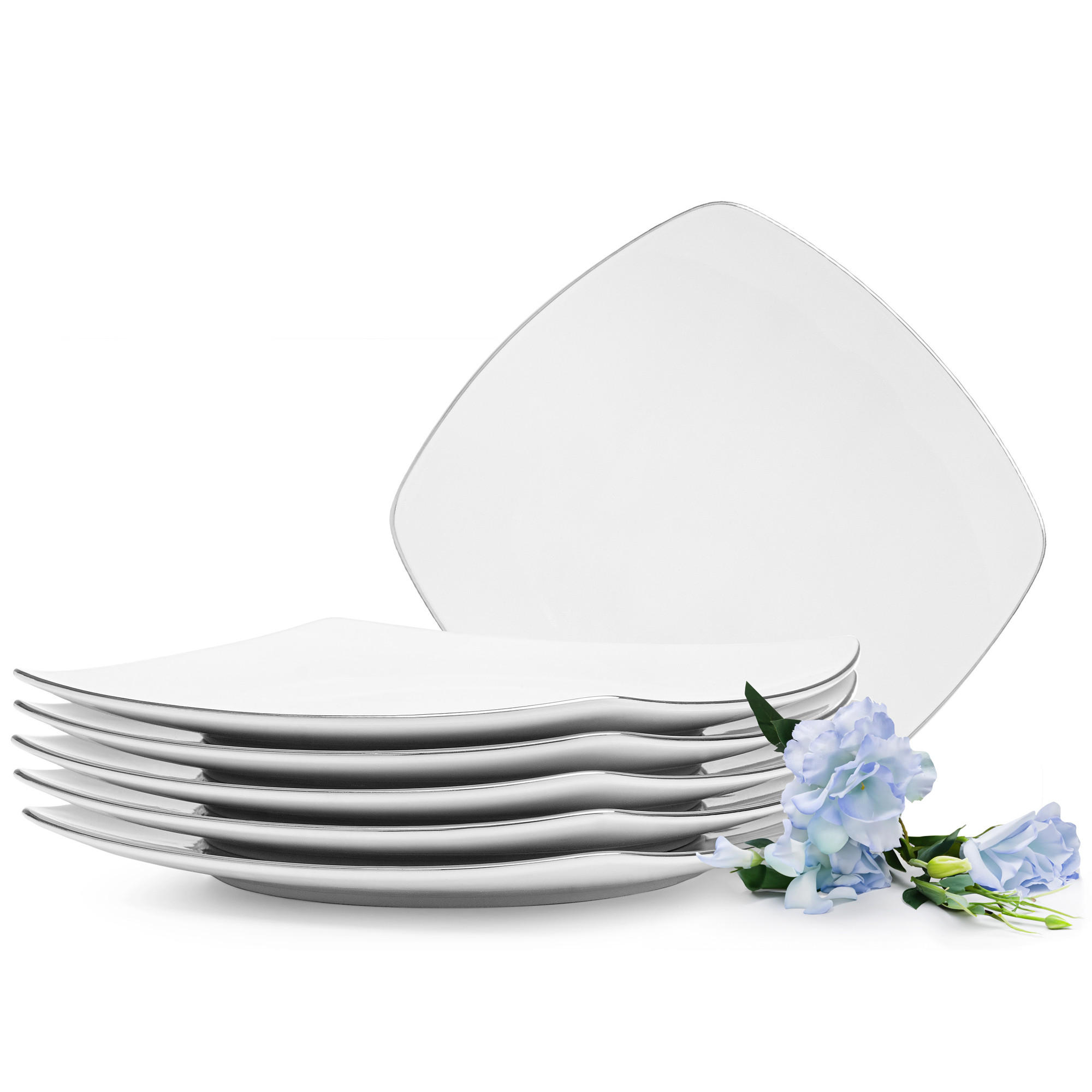 SPEISETELLER CARLINA 6-tlg - Silberfarben/Weiß, Keramik (25.5cm) - KONSIMO®