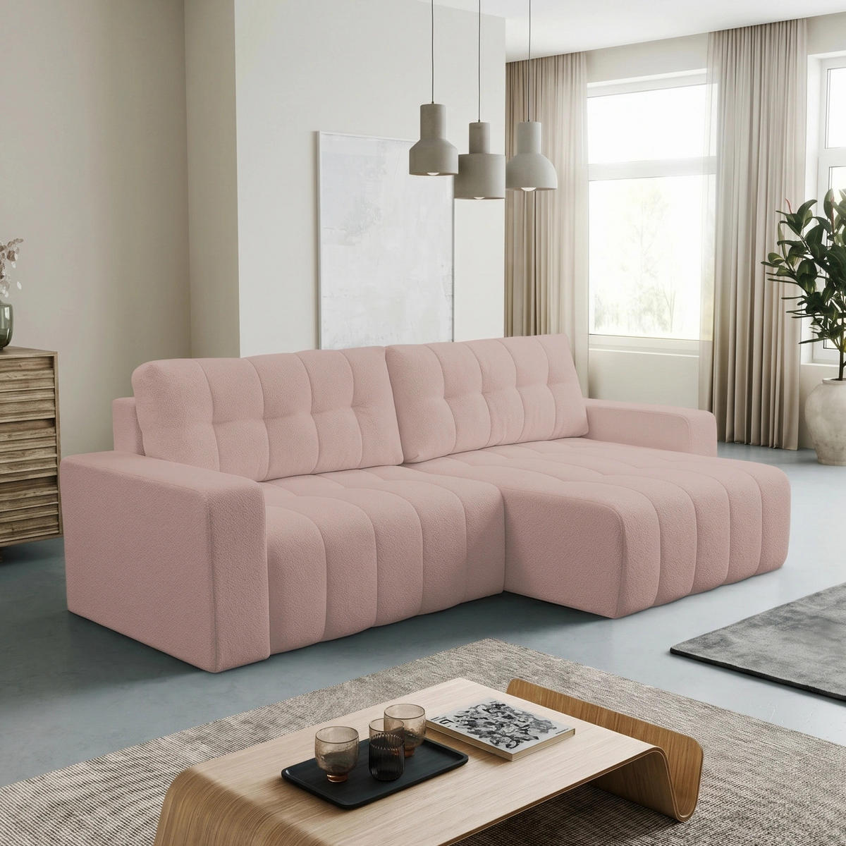 ECKSOFA Palermo mit Schlaffunktion und Bettkasten - Beige, Holz/Holzwerkstoff (245/143cm) - Ravio