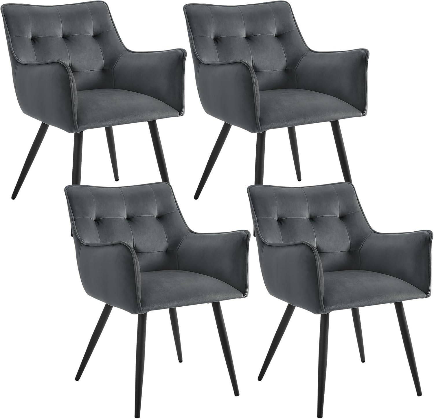 ESSZIMMERSTUHL 4er Set, mit Samtbezug, Dunkelgrau - Dunkelgrau/Schwarz, Textil/Metall (54/80/48cm) - Woltu