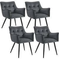 ESSZIMMERSTUHL 4er Set, mit Samtbezug, Dunkelgrau - Dunkelgrau/Schwarz, Textil/Metall (54/80/48cm) - Woltu