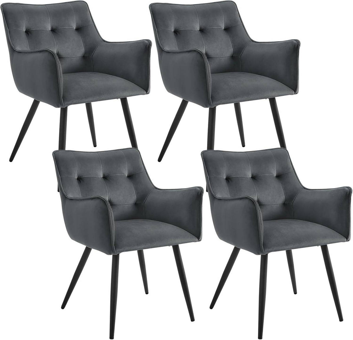 ESSZIMMERSTUHL 4er Set, mit Samtbezug, Dunkelgrau - Dunkelgrau/Schwarz, Textil/Metall (54/80/48cm) - Woltu