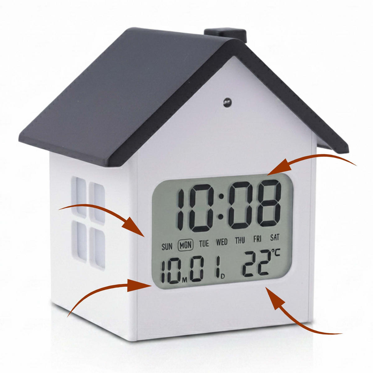 VÄCKARKLOCKA vit grå digital bakgrundsbelysning snooze - Vit, Glas/Plast (9/9.5/7.5cm) - Relaxdays